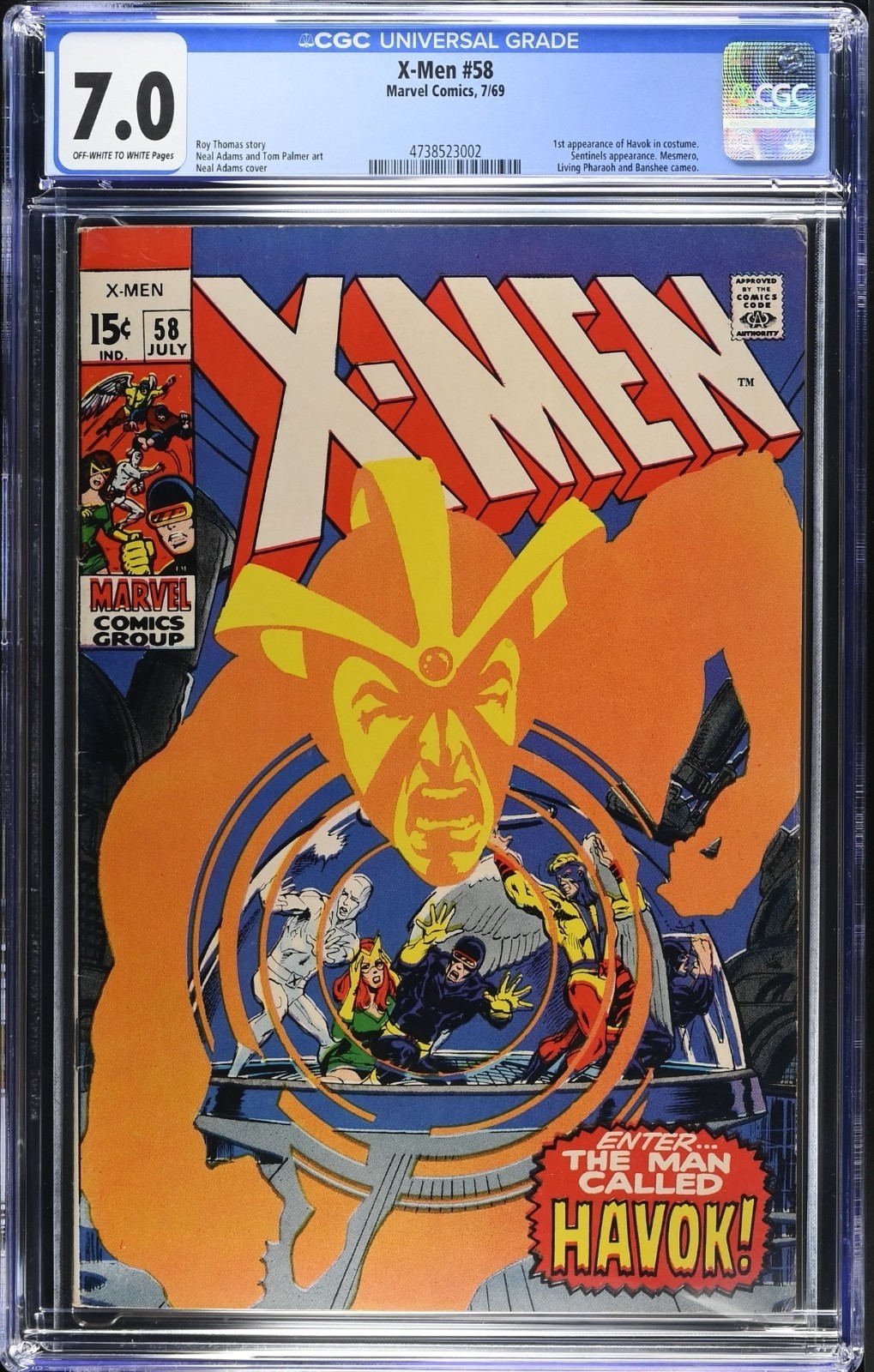 X-MEN #58 CGC 7.0 OWW PAGES-1ST HAVOK IN COSTUME-NEW CASE 