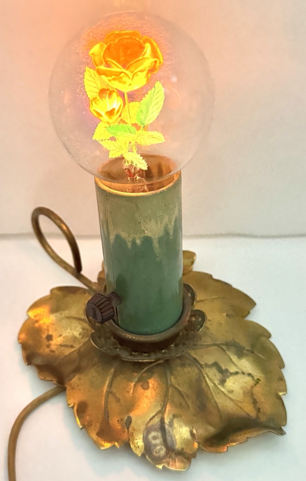 Vintage Aerolux Rose Neon Glow Light Bulb Flower Art Deco MCM Night Light VTG