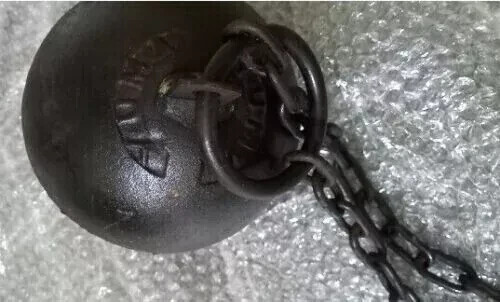 Antique Leavenworth Ball Chain Kansas Cast iron Prison Shackles Cuffs Ball key