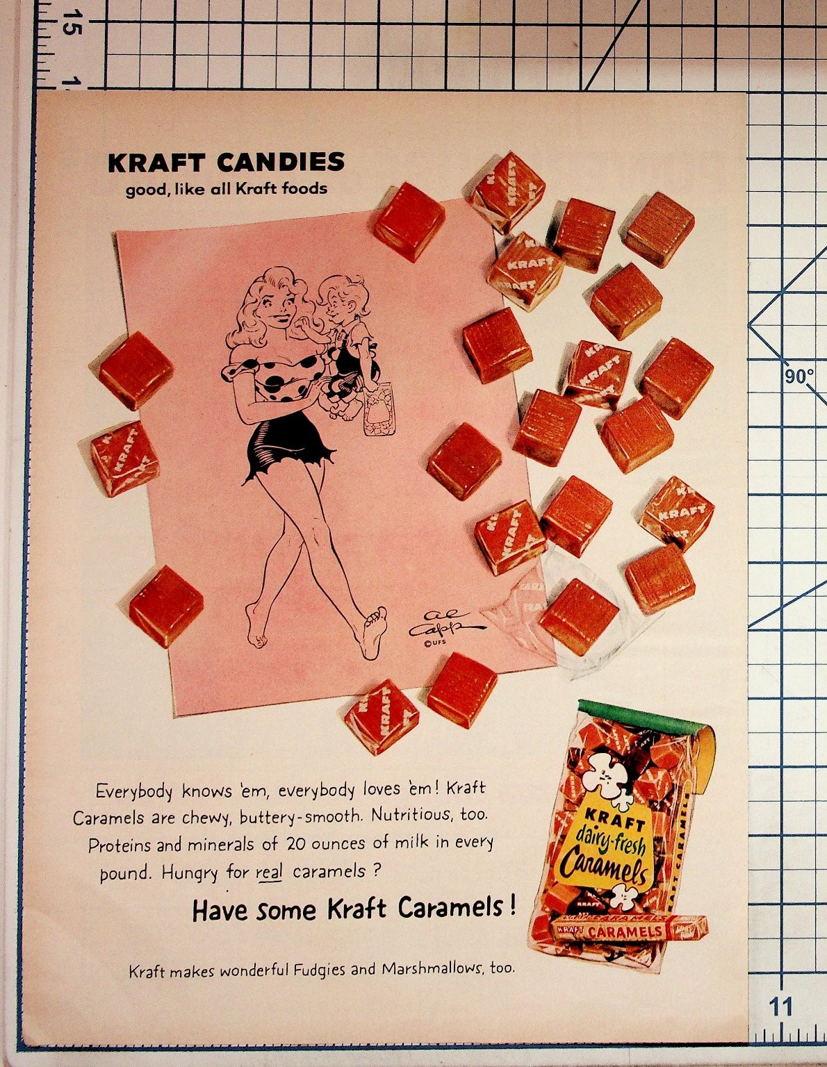 Vintage 1940s KRAFT Caramels Candy Food Pin-Up Art Magazine Print Ad
