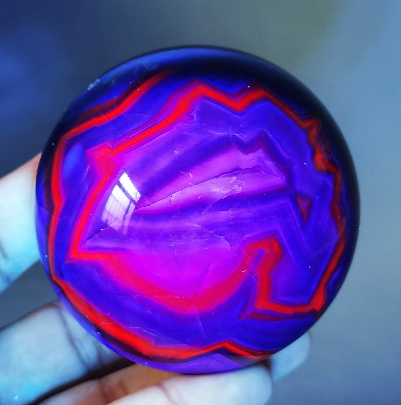 Natural Rare Black Rose Fluorescent Fluorite Ball UV Reactive Reiki Healing