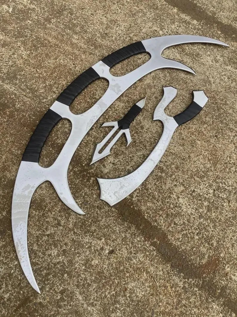 Star Trek Klingon Steel Bat’leth, Mek’leth & Daqtagh Set with leather sheath