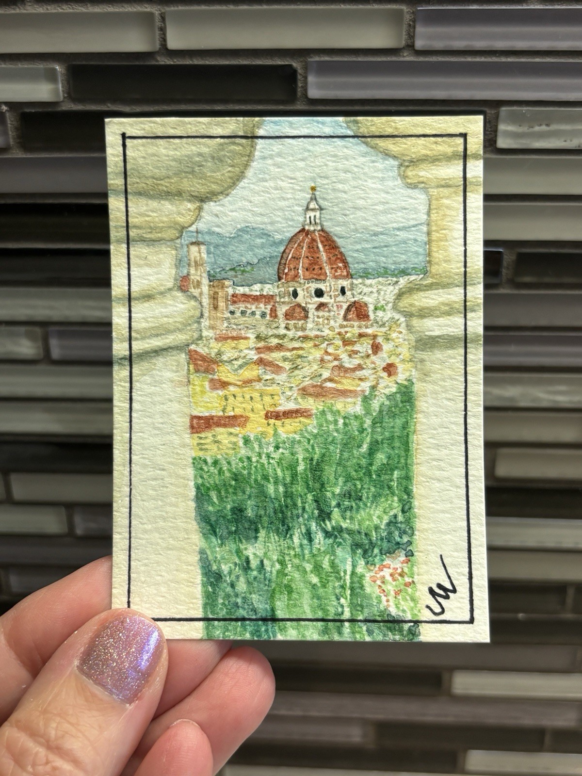 Original Watercolor ACEO OOAK BirdWPA Firenze Florence Duomo