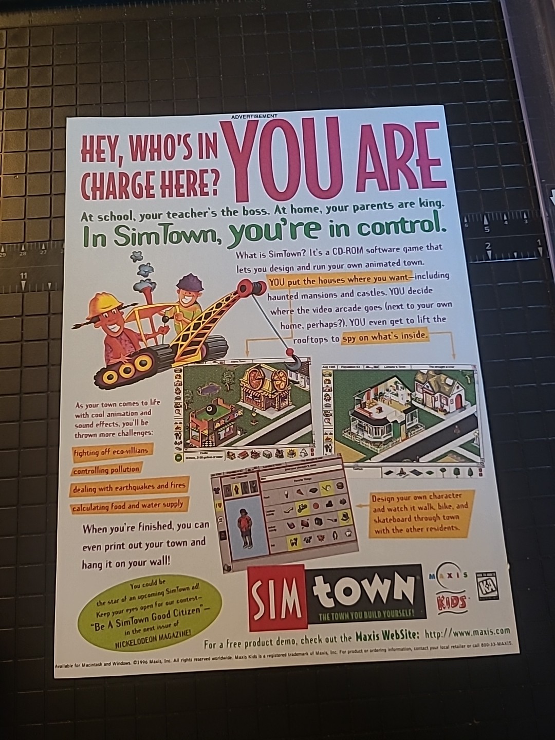 SimTown CD-ROM Vintage 1996 Print Ad 8X11 Great To Frame 