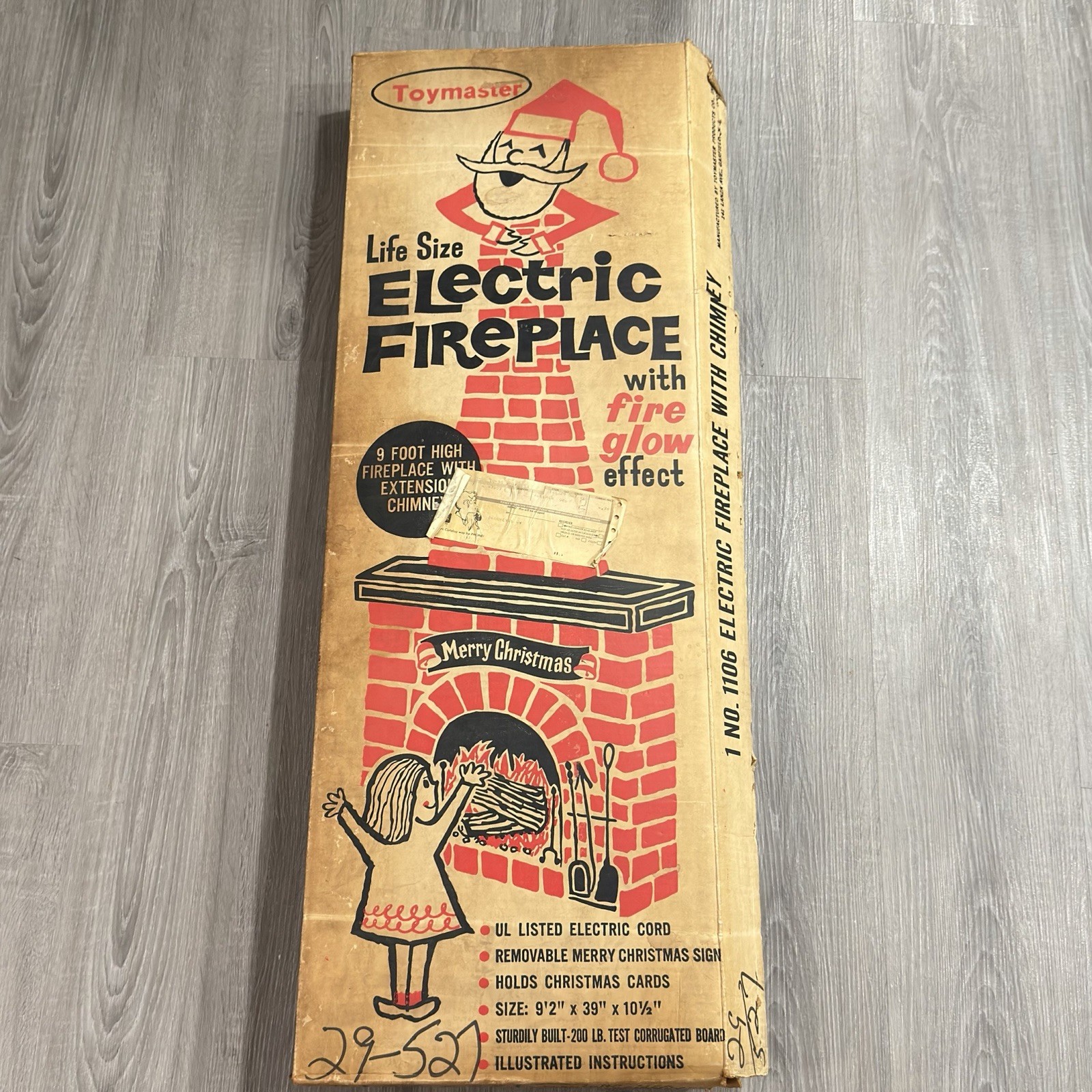 Vintage 1960s Toymaster Life Size Electric Fireplace 9ft w/ Original Box 