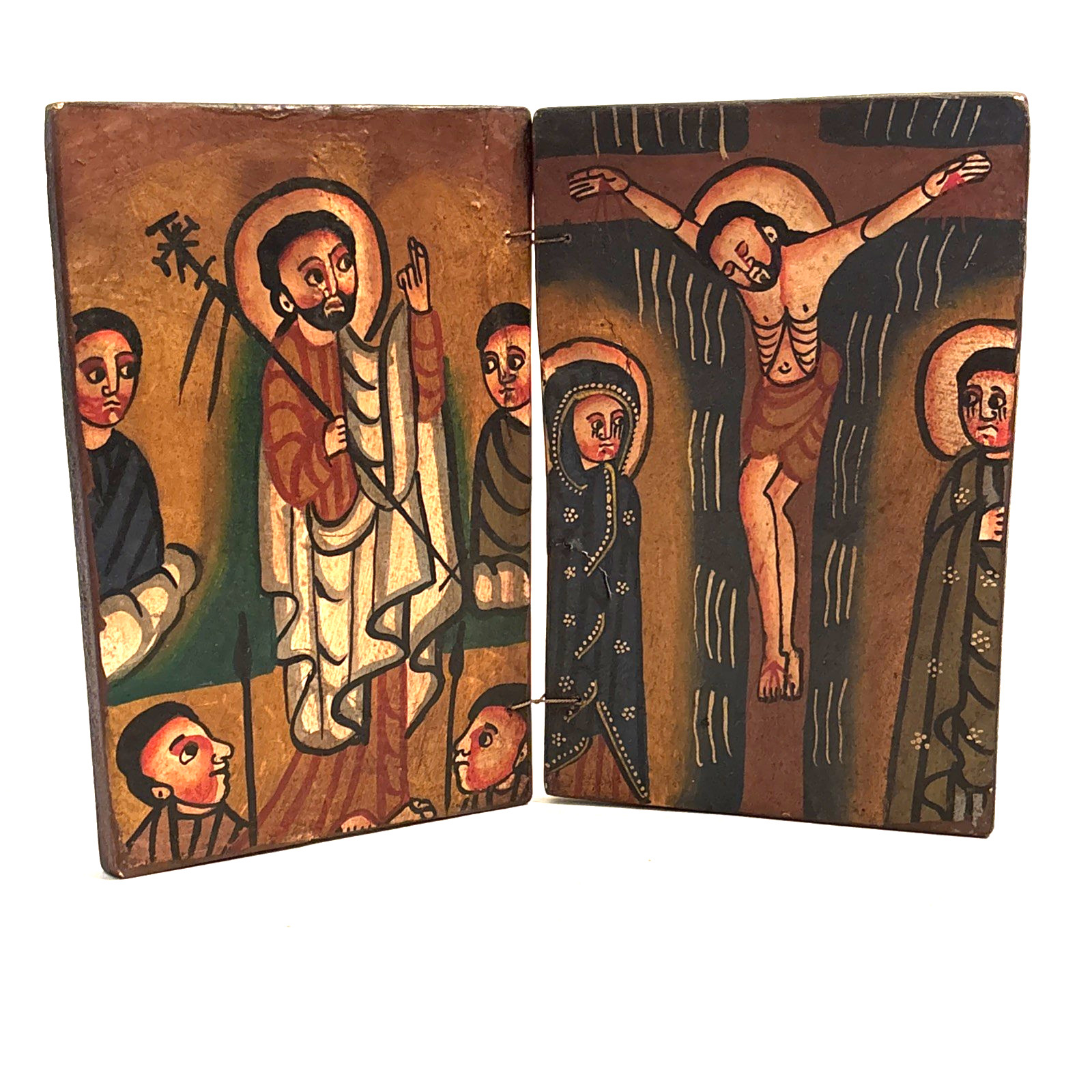 Ethiopian Coptic Christian Orthodox Wood Icon Diptych Hand Painted Religious