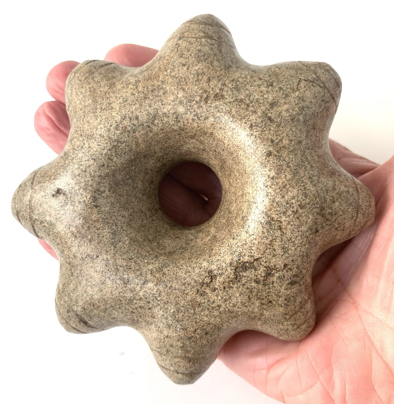 Antique Inca pre-Columbian dense stone 8-point star-shaped MACE head Club