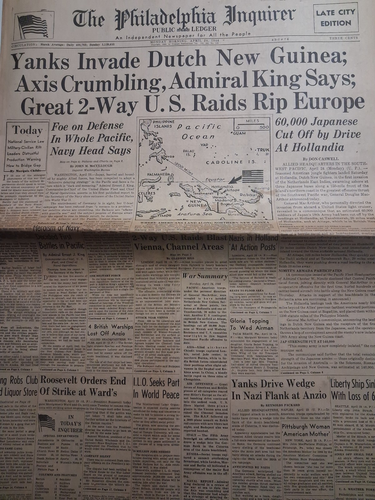 1944 THE PHILADELPHIA INQUIRER April 24 WWII