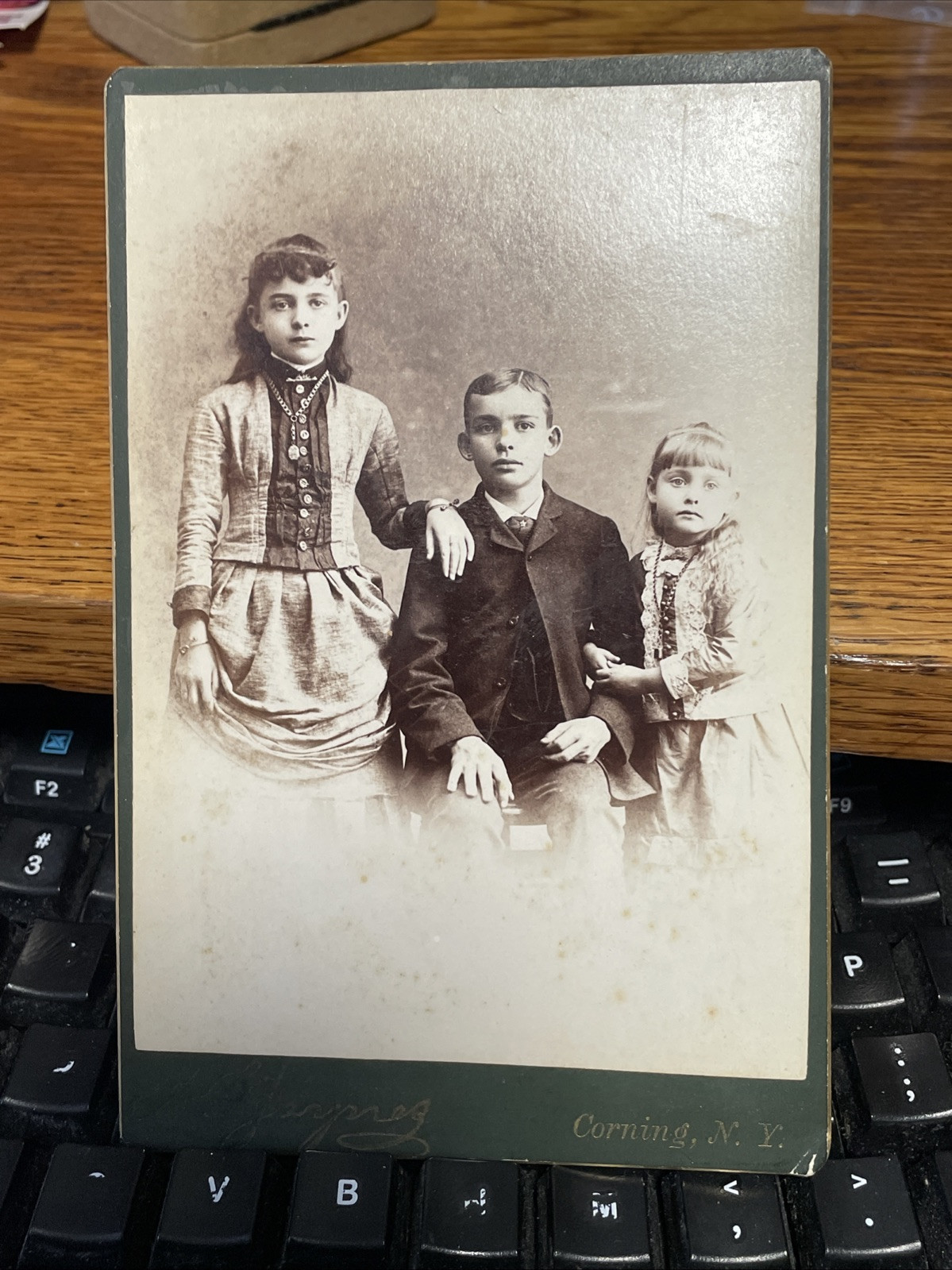 Vintage Photo Cabinet Card, Children Brother Sisters  Corning New York CDV