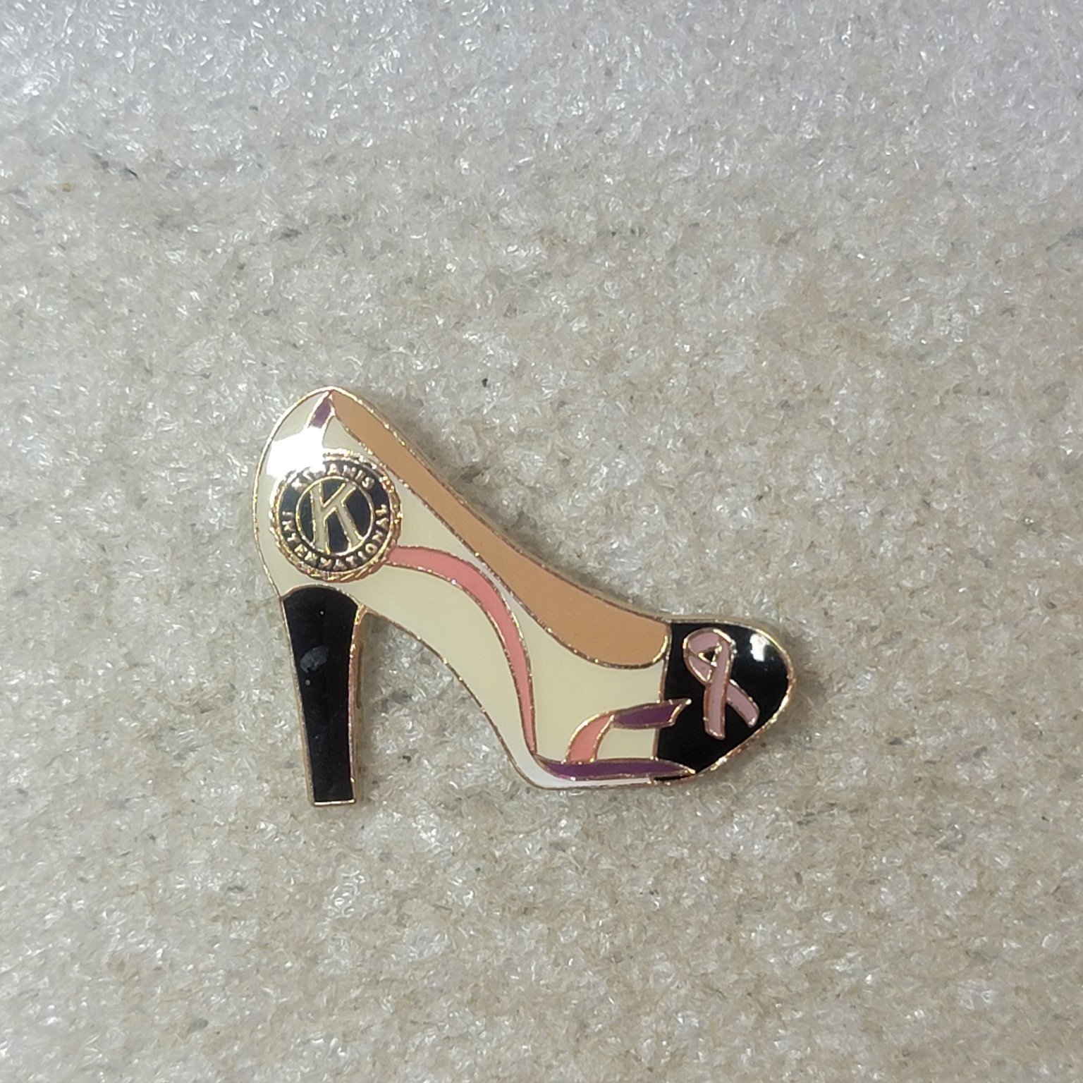 Kiwanis International Lapel Pin High Heel Pink Ribbon Enamel Clutch
