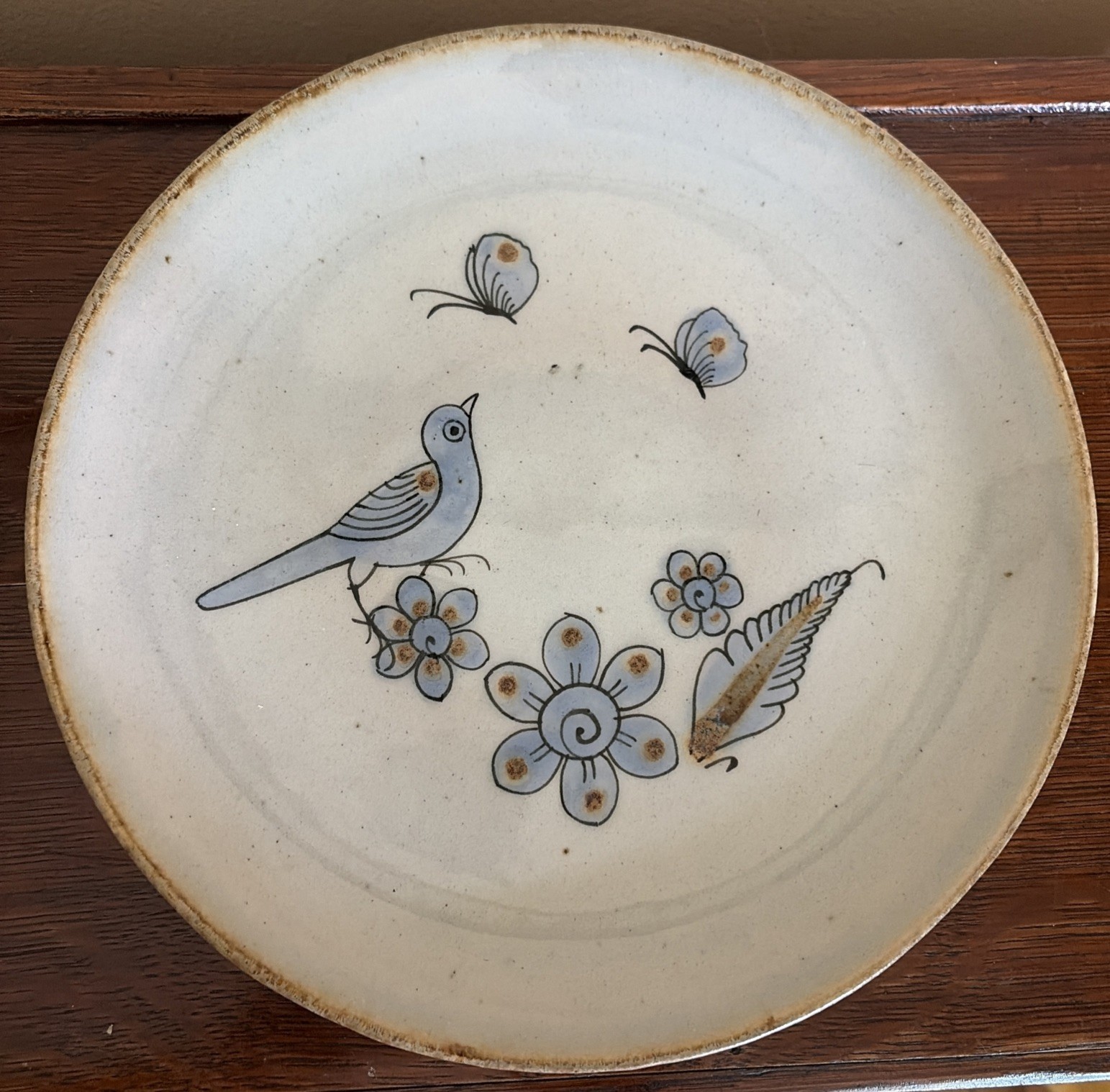 Vintage Ken Edwards El Palomar Mexico Pottery Bird Floral Plate Tonala 10\