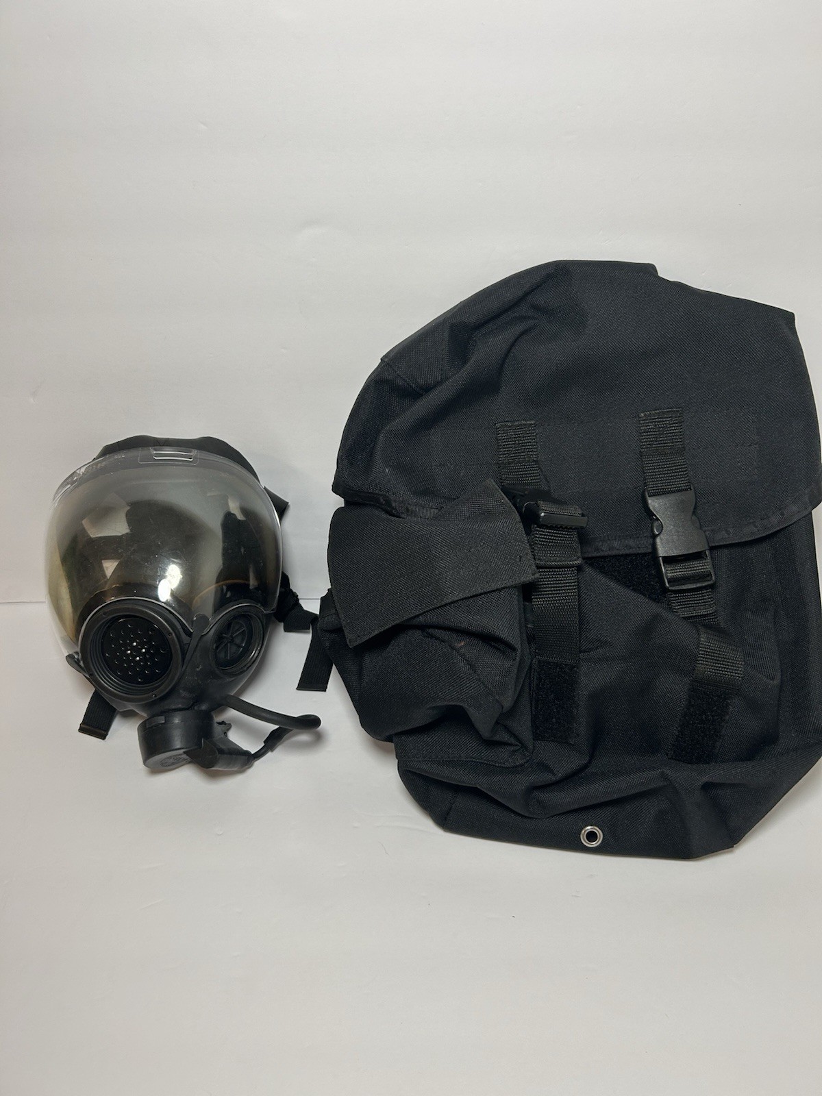 Vintage MSA Gas Mask Full Face Riot Control Respirator w/ Canvas Carrier Bag