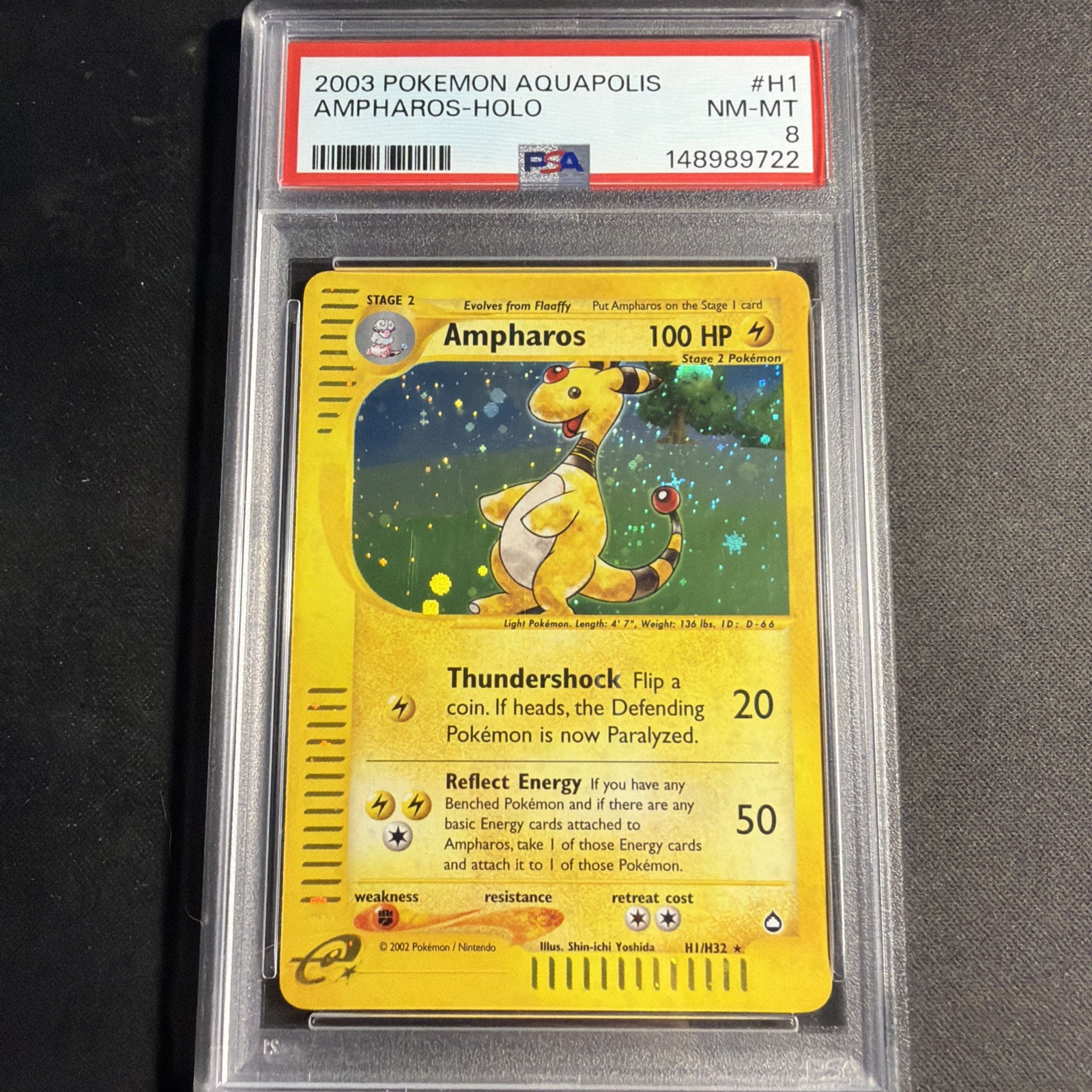 2003 POKEMON AQUAPOLIS #H1 AMPHAROS-HOLO PSA 8