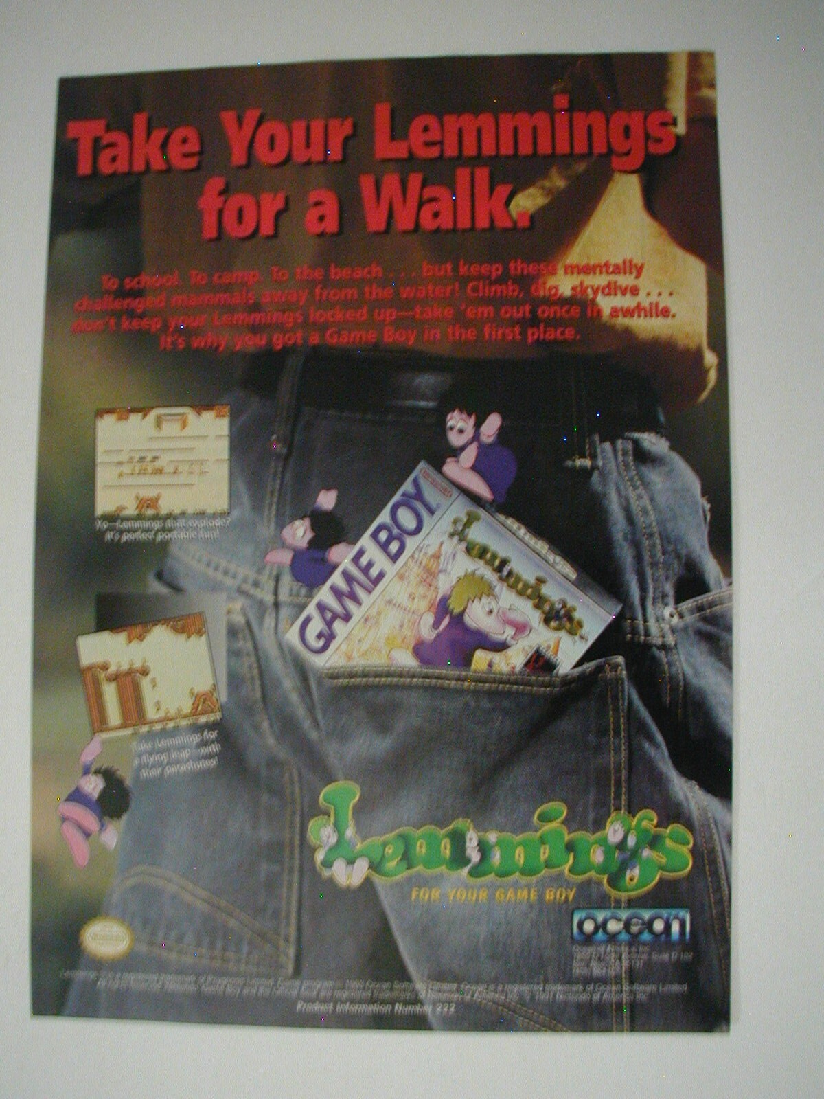 1994 Lemmings Ocean Game Boy Video Game VINTAGE PRINT AD LO57