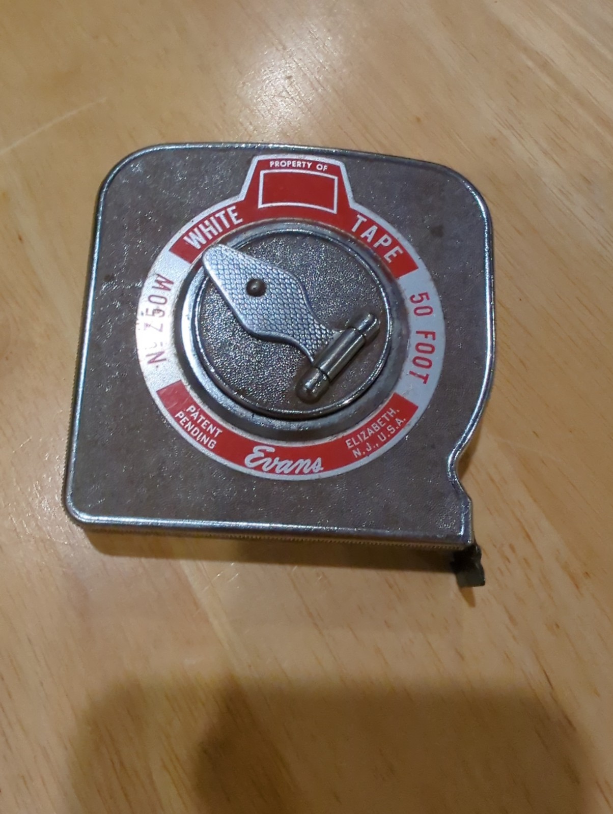 Vintage Evans Tape Measure #Z50W 50 Ft White Tape w/Belt Clip