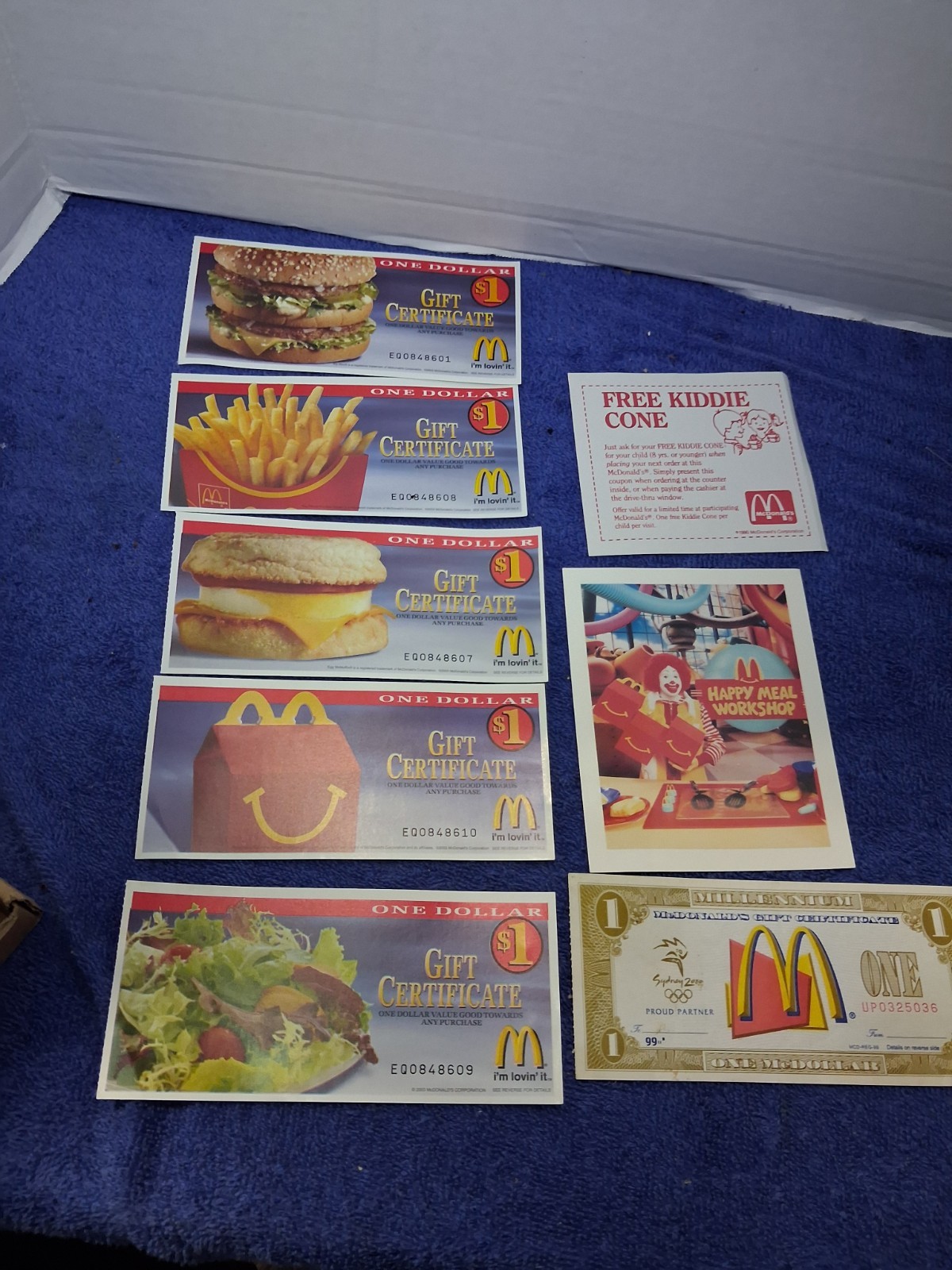 👀 5-McDonald’s “unused” 2003 Gift Certificates,free Cone,Sydney 2000 Olympics..