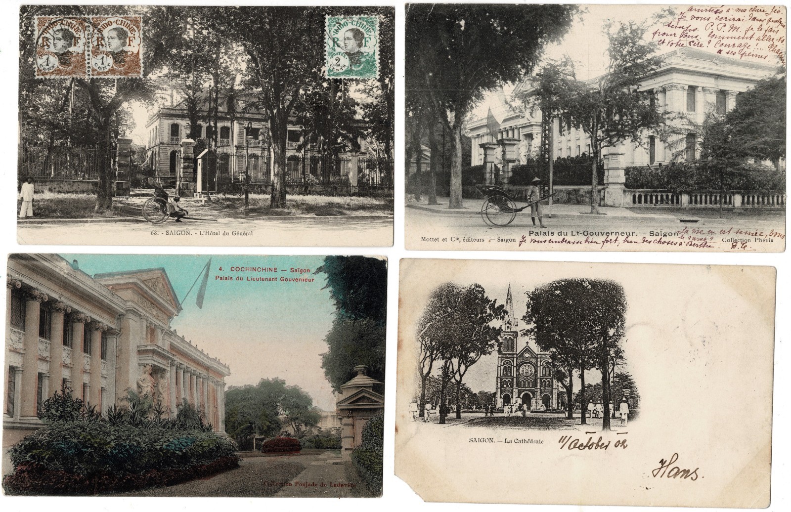 FRENCH INDOCHINA 4 Old Postcards SAIGON Vietnam 1905 Stamps Cathedral