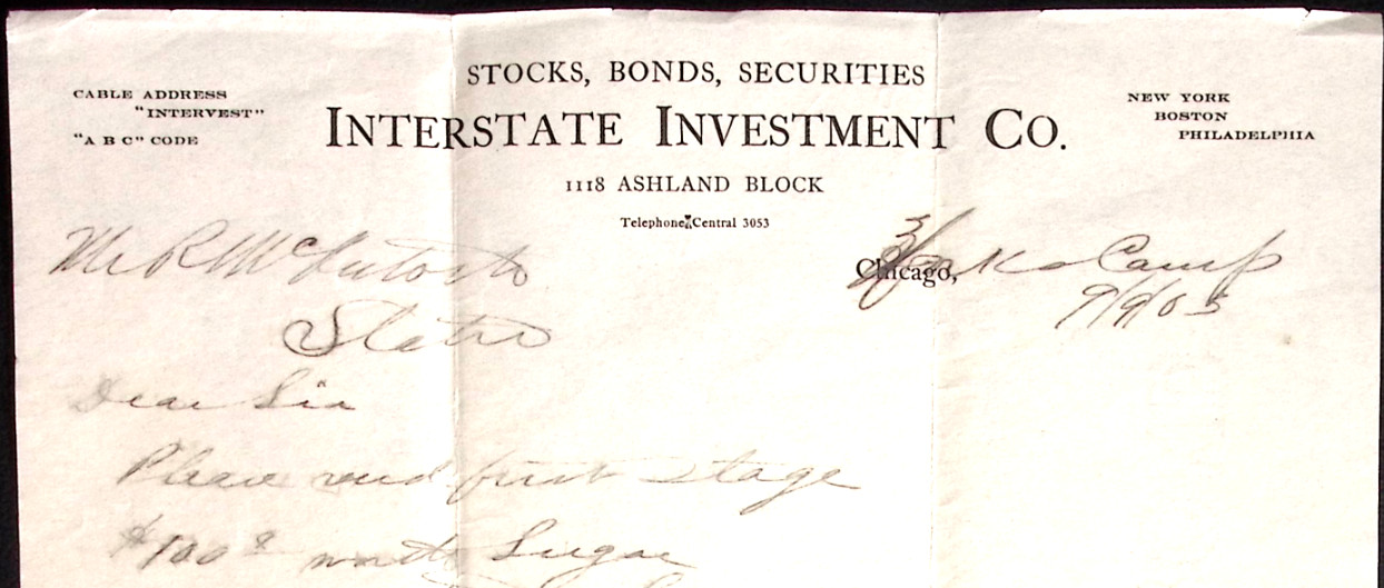1905 Interstate Investment Co Stocks Bonds Securities NYC BOSTON PHILADELPHIA