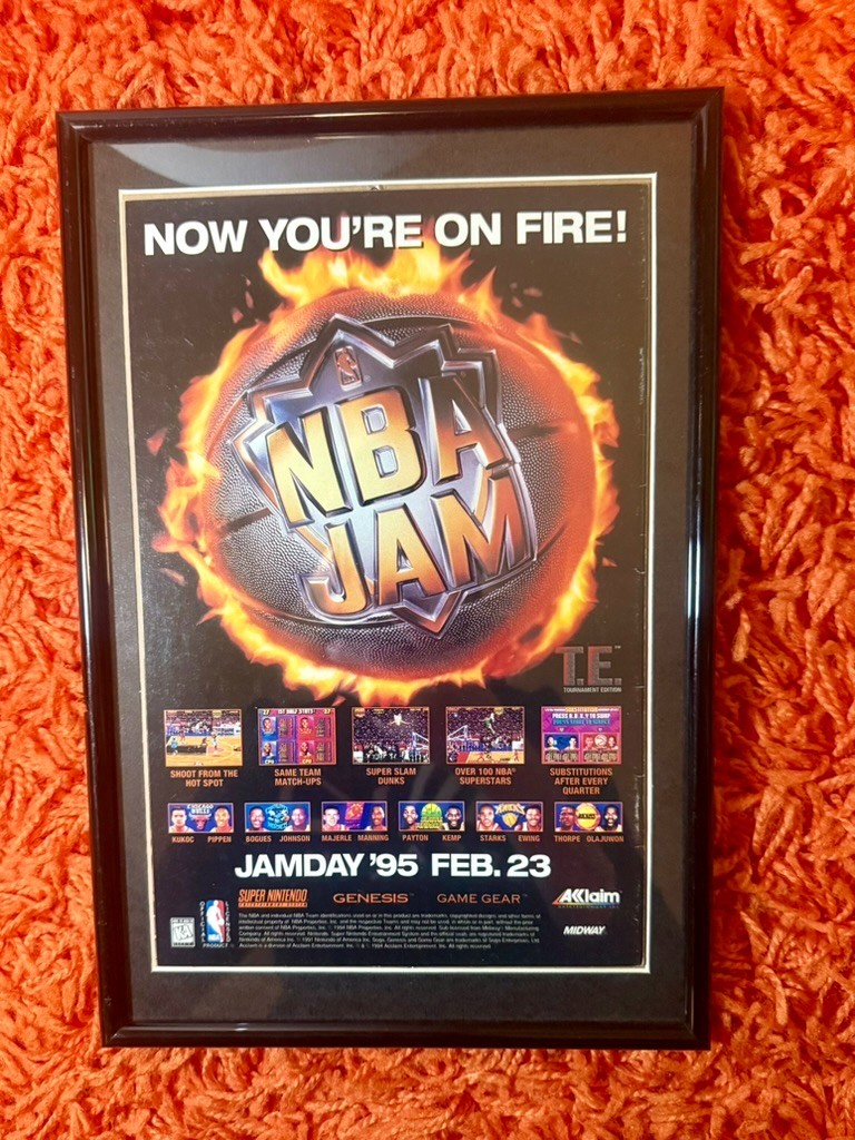 Vintage 1994 NBA Jam T.E. Edition Print Ad Advertisement SNES Genesis FRAMED
