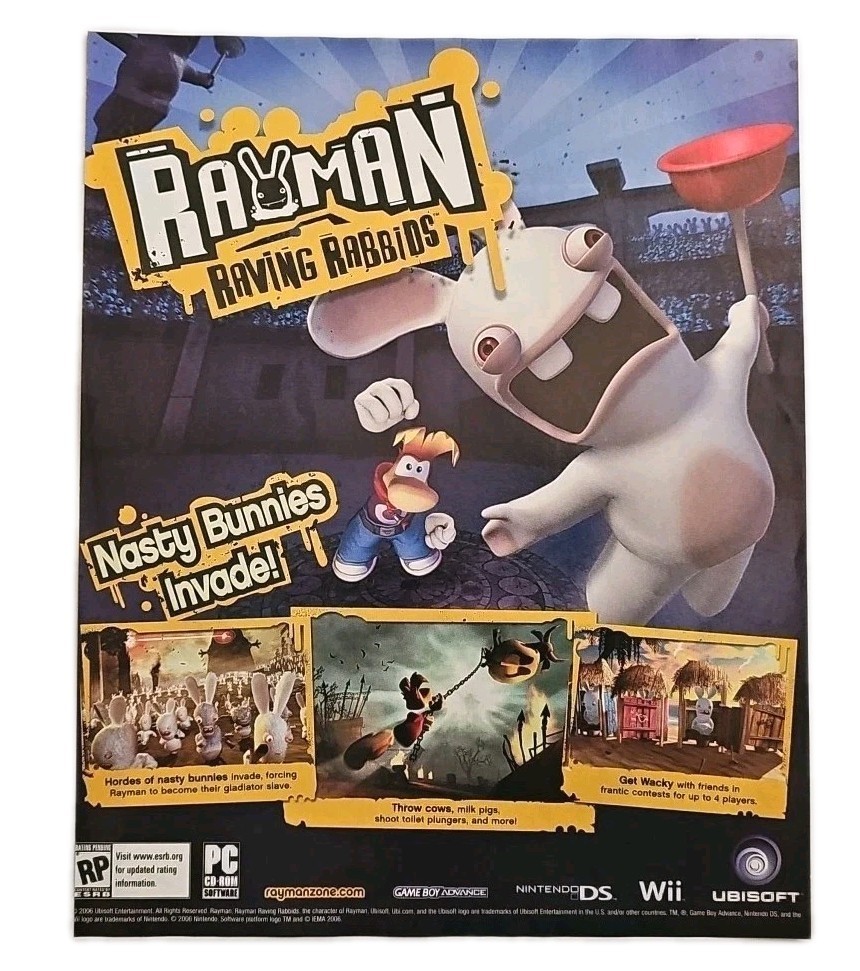 2006 Rayman Raving Rabbids Nintendo DS PC Wii Original Print Ad - 8.5\