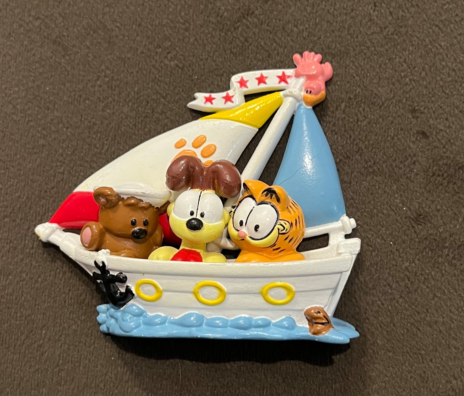 Vintage PAWS Garfield, Odie and Pooky Bear In Boat Refrigerator Magnet RARE