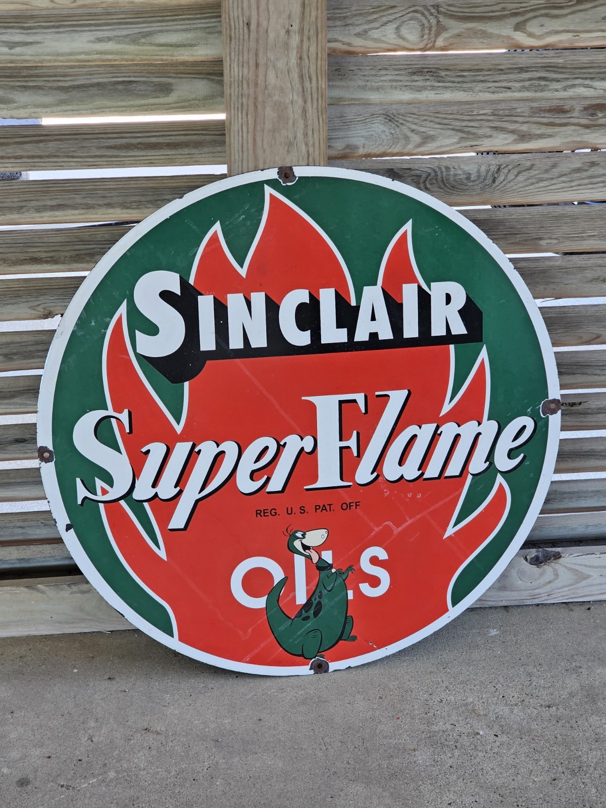 VINTAGE 1950\'S SINCLAIR SUPER FLAME PORCELAIN ENAMEL  DEALERSHIP SIGN 30\
