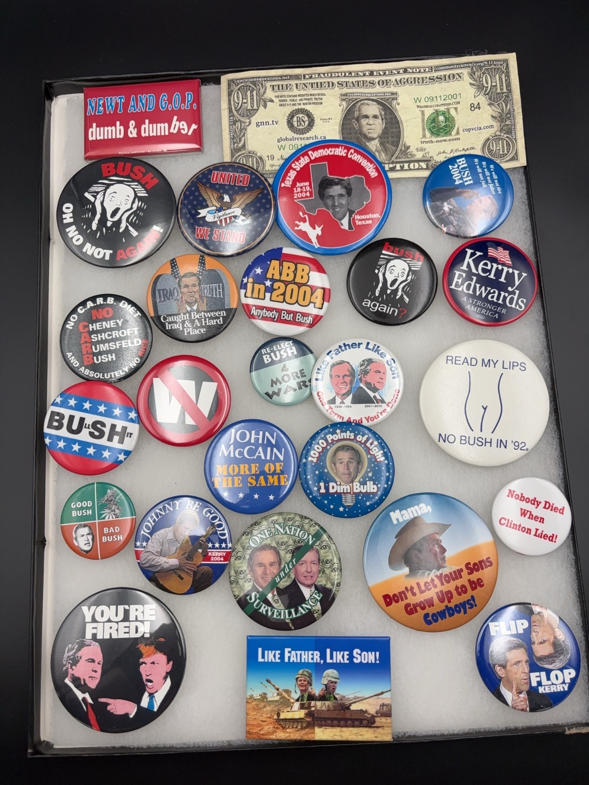 2004 Presidential Campaign Satire Button & Novelty Collection, 26pc