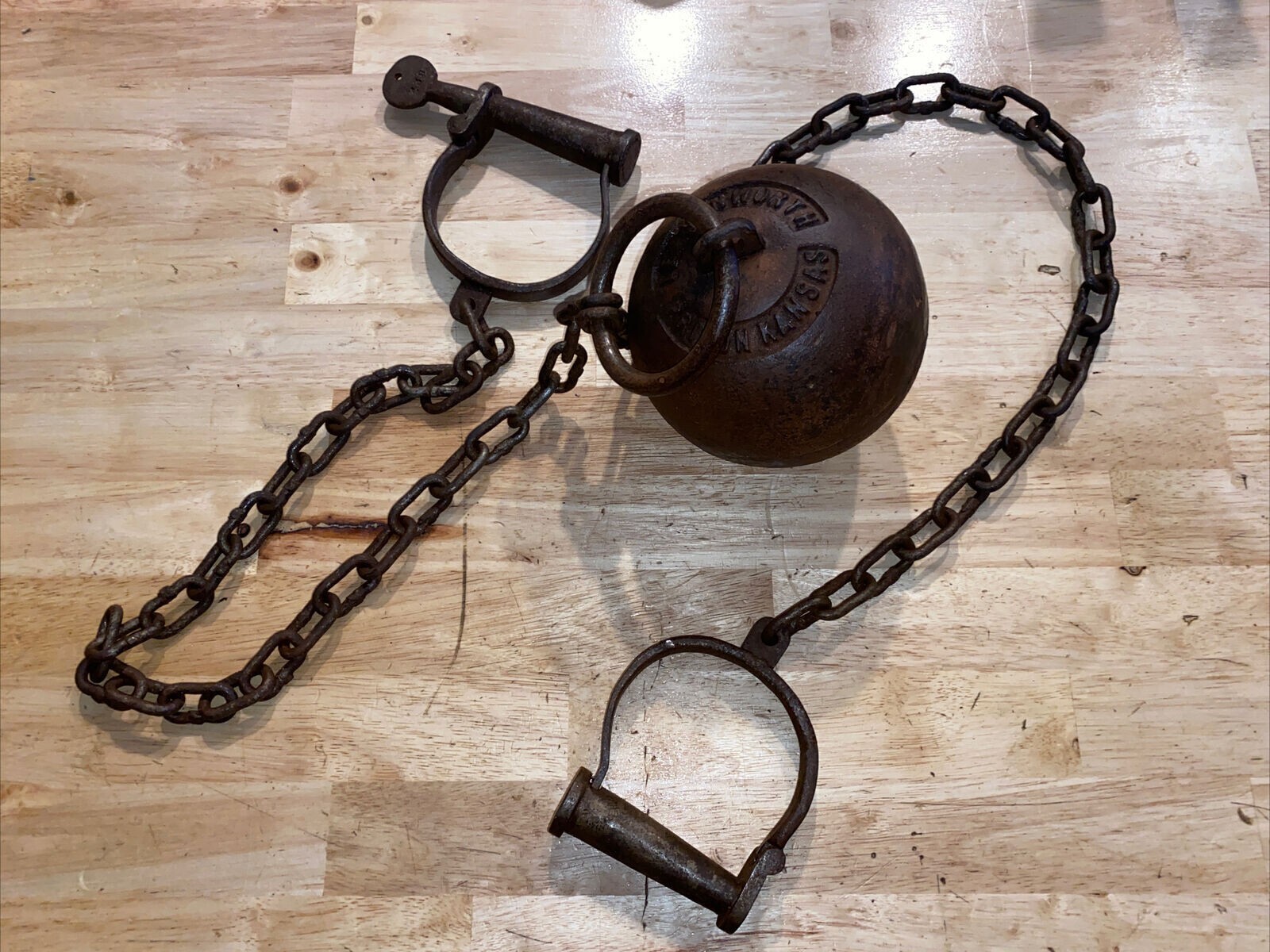 Antique YUMA Ball & Chain Cuffs Cast Iron antiqu Shackles Cuffs KANSAS Prison,