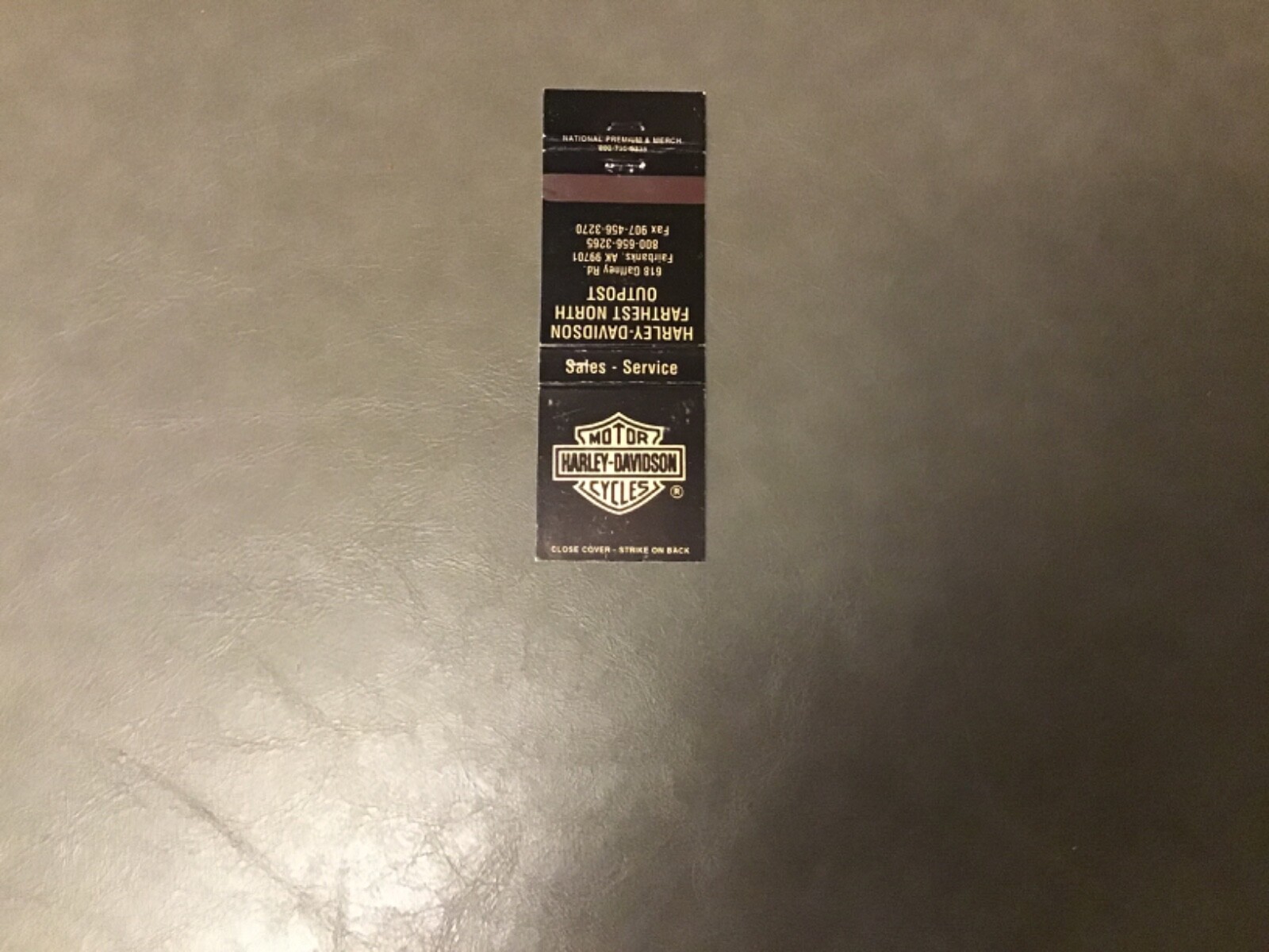 Vintage Harley Davidson Northern Most Outpost Fairbanks Alaska Matchbook Cover
