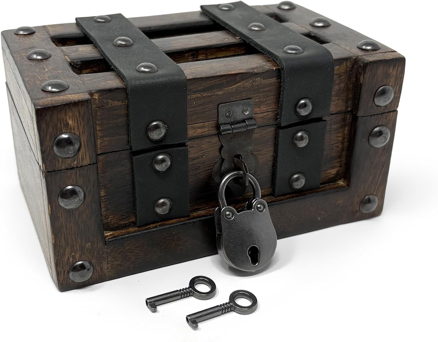 Nautical Cove Deluxe Handmade Wooden Treasure Chest Flat Lid Leather Accents
