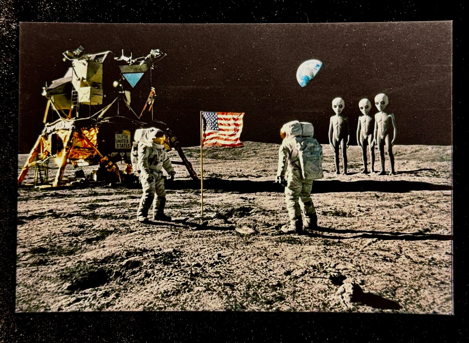 Funny Moon Landing Alien Postcard – Retro UFO Humor Space Card 4x6