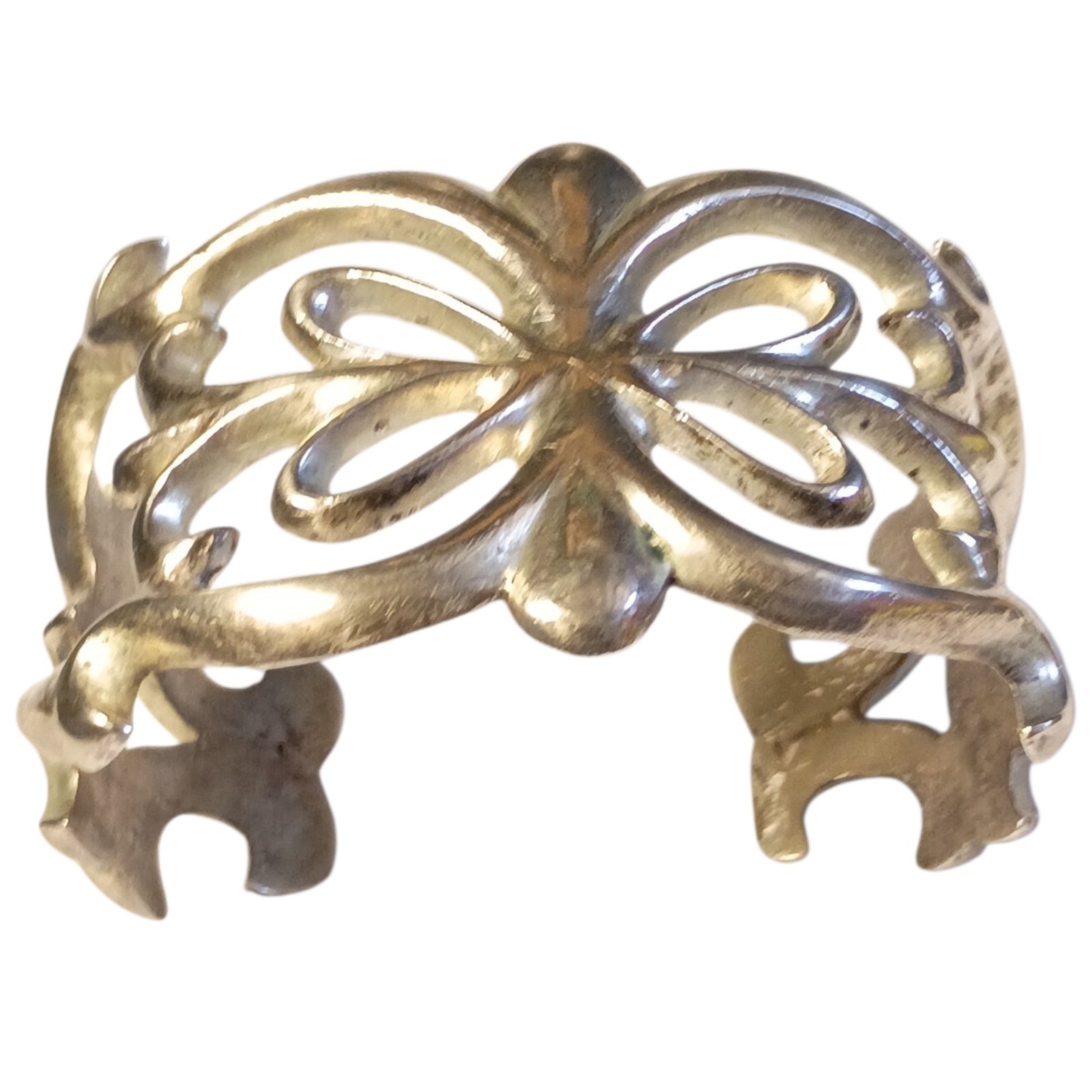 96.6gr Colossal Vintage Navajo Fleur De Lis Sterling Silver Sand Cast Bracelet