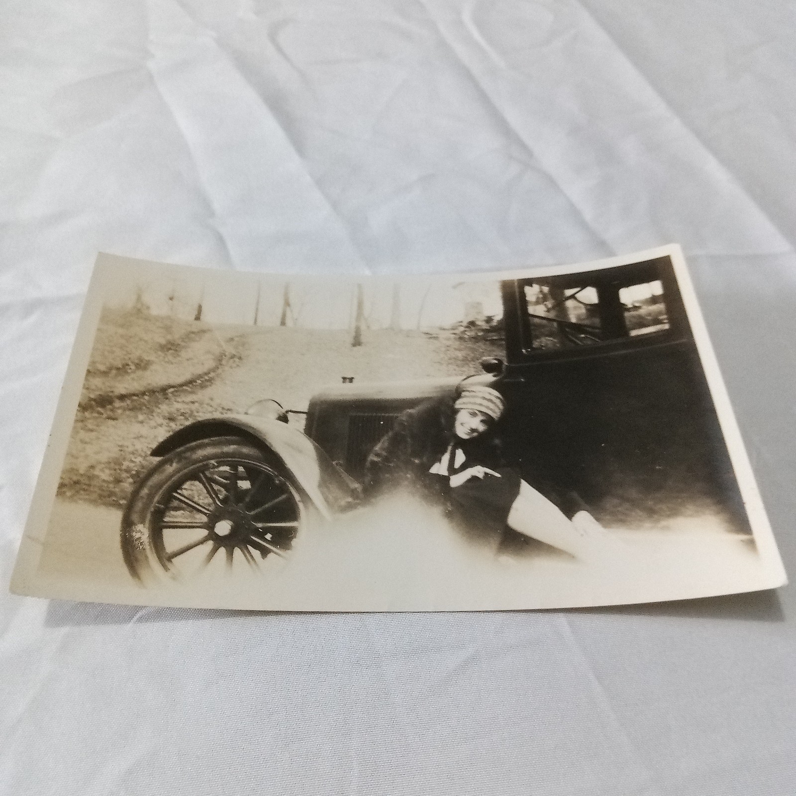 Rare Antique Vintage American Woman, Car, Snapshot KC Photo Sepia Tone Vehicle