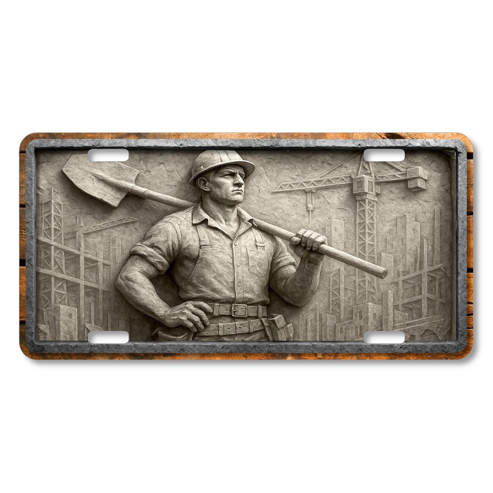 Construction Worker License Plate Aluminum Car Tag – Flat Print – LP-OC004