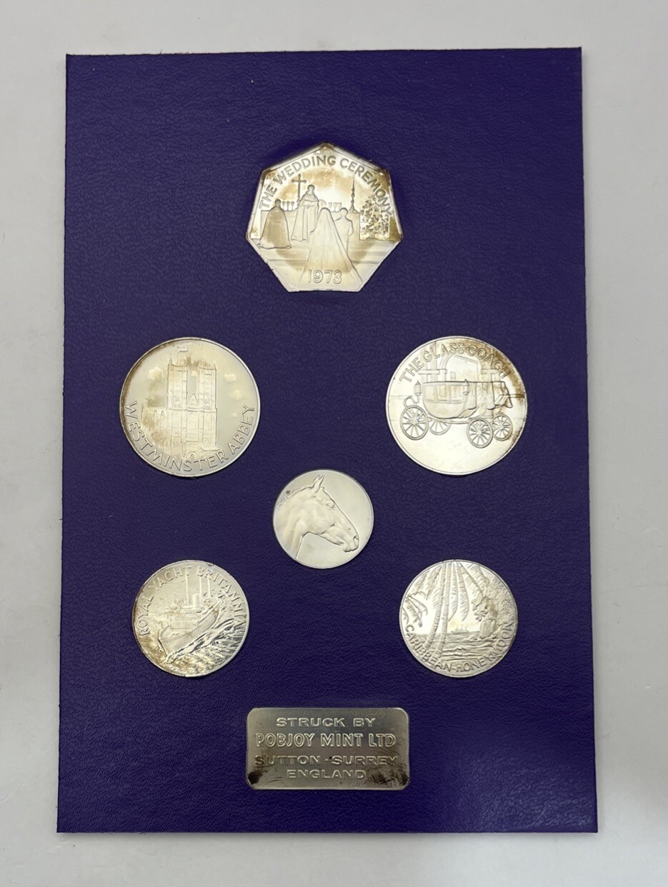 1973 Pobjoy Mint England Royal Wedding Sterling Silver Coins