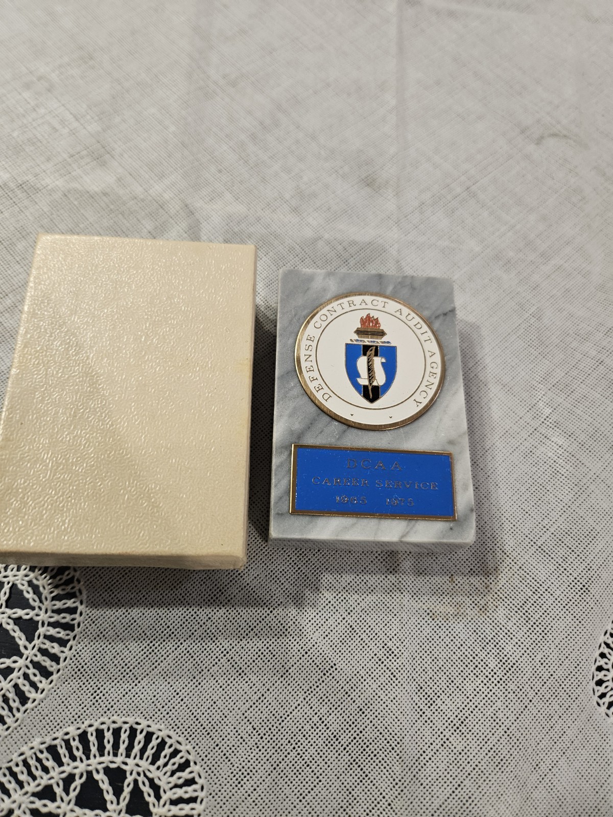 Vintage DCAA Defense Contract Audit Agency Plaque Paperweight Marble Award