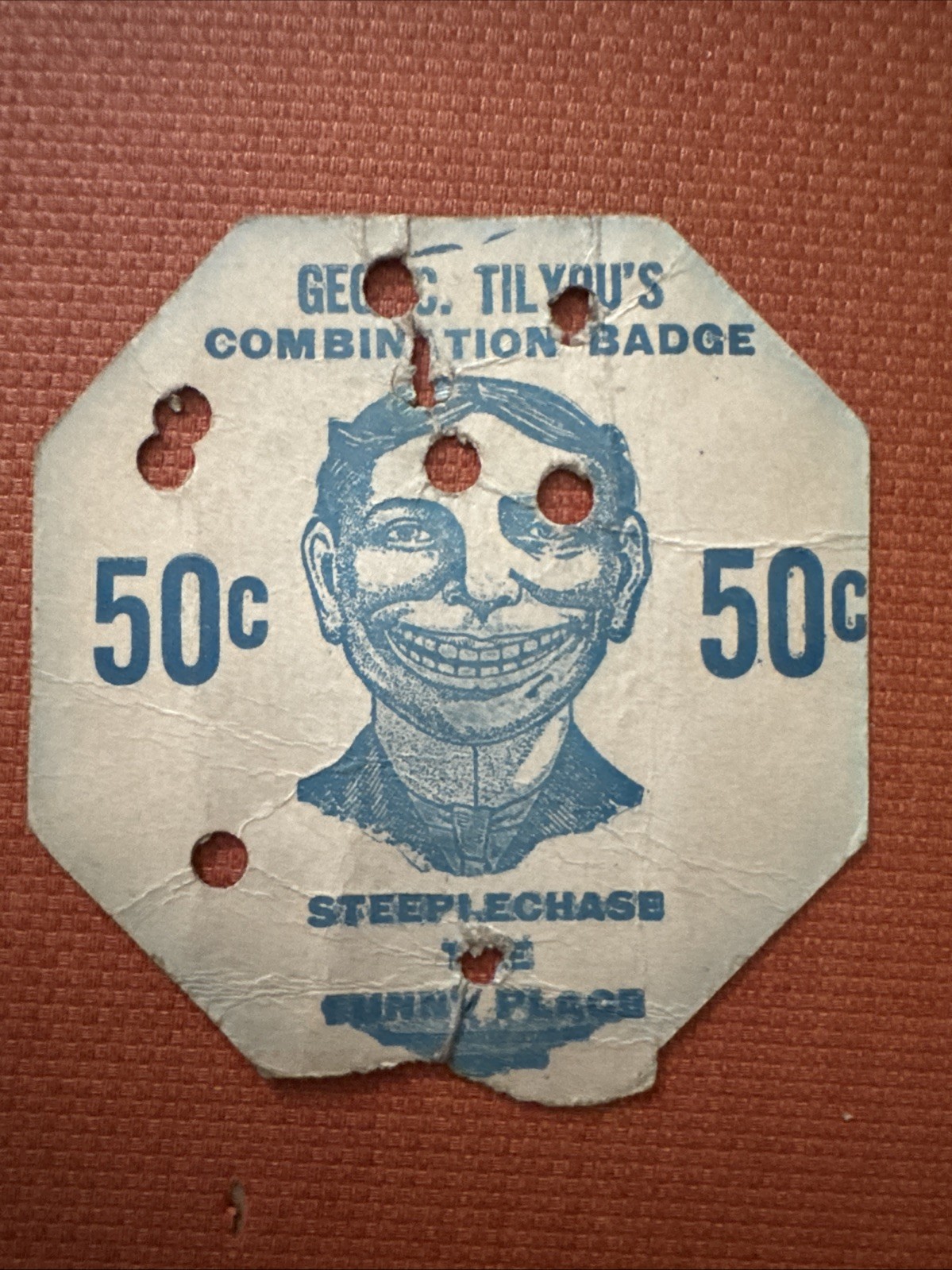 K66/ Coney Island Steeplechase Park Ticket Funny Place Face George Tilyou Badge2