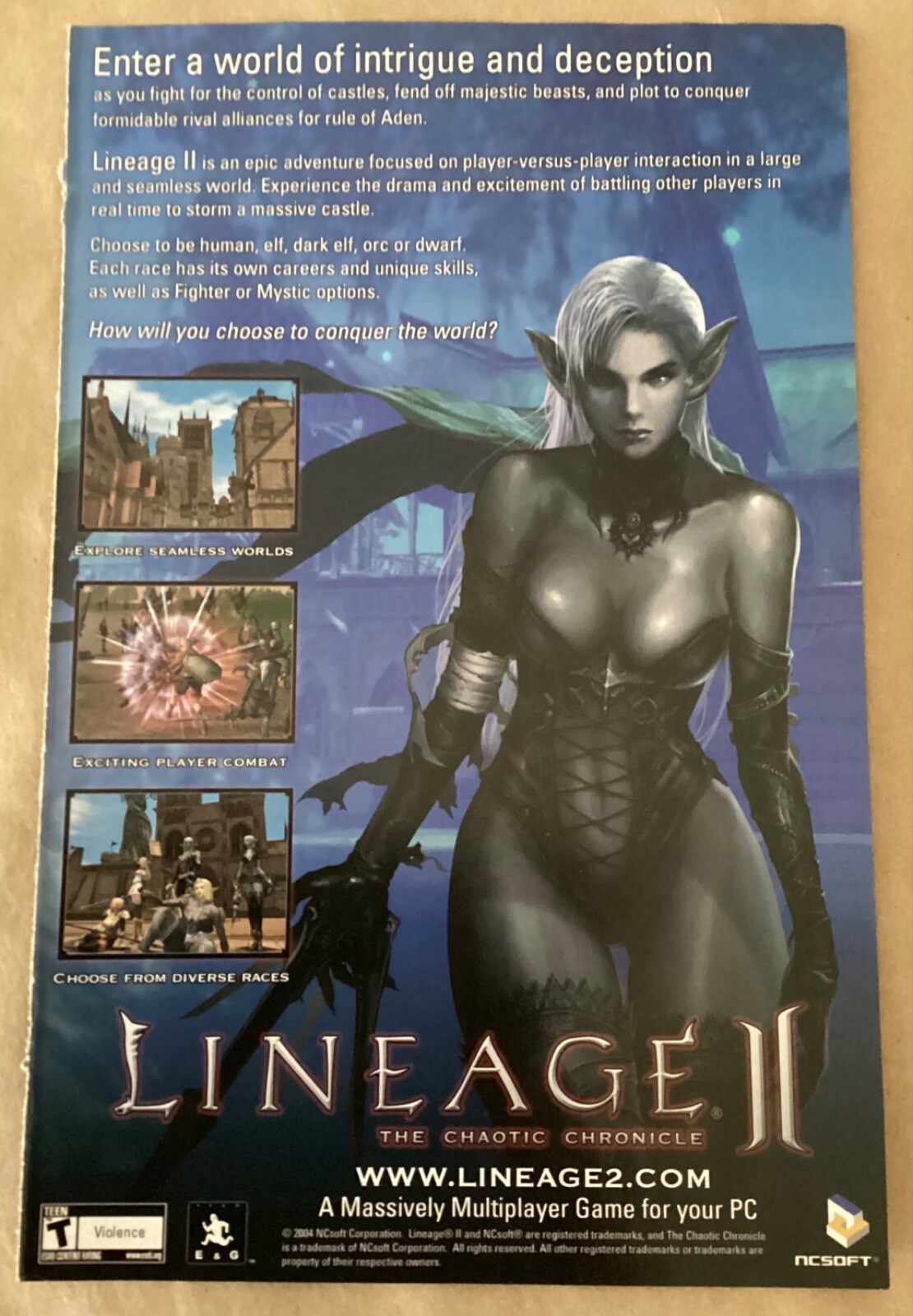 Lineage II Chaotic 2004 video game Print Ad retro gaming art NCSoft RPG mmorg
