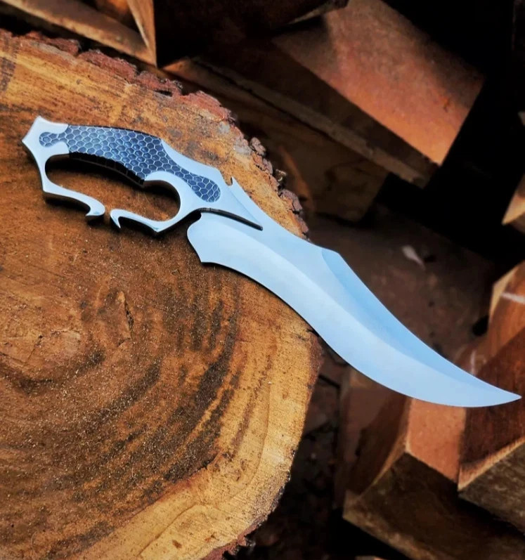 Custom handmade carbon steel hunting knife, Honeycomb Inspired Handle & Sheath