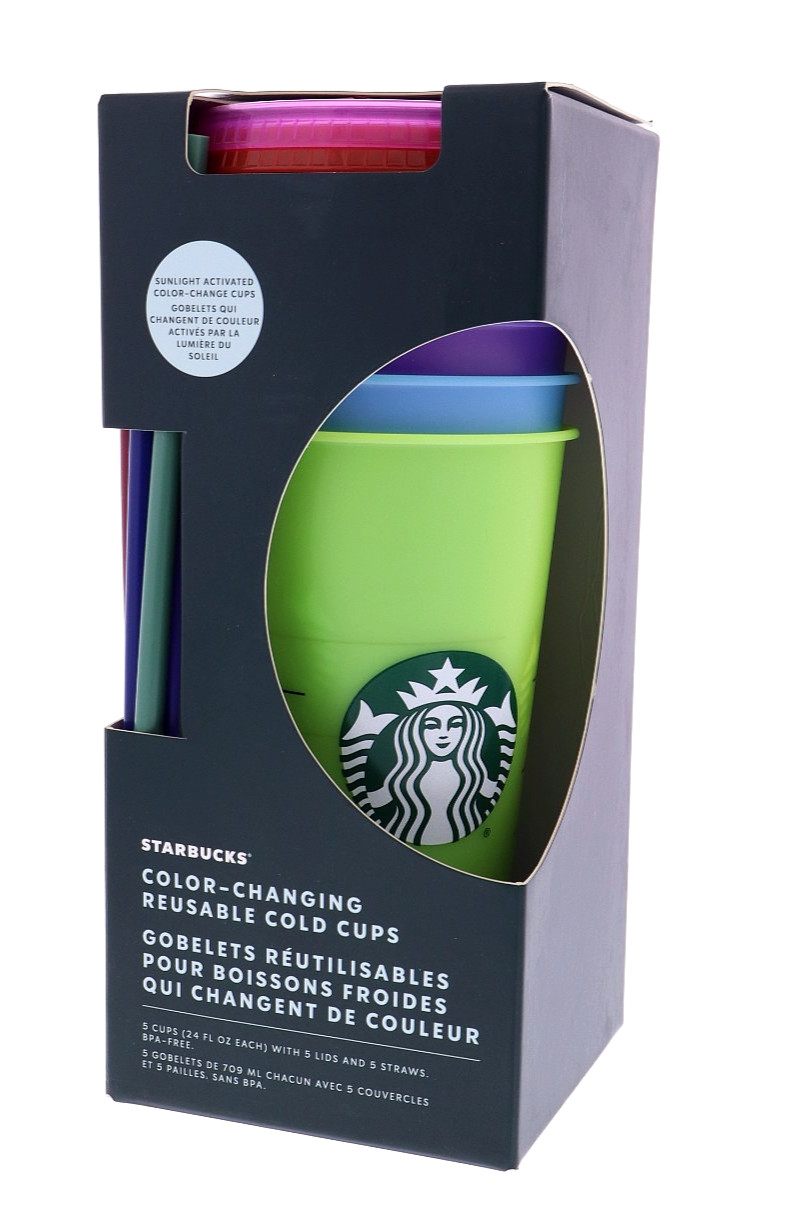 Starbucks Color-Changing Reusable 24oz Cold Cups w/ Straw - 5 Cups