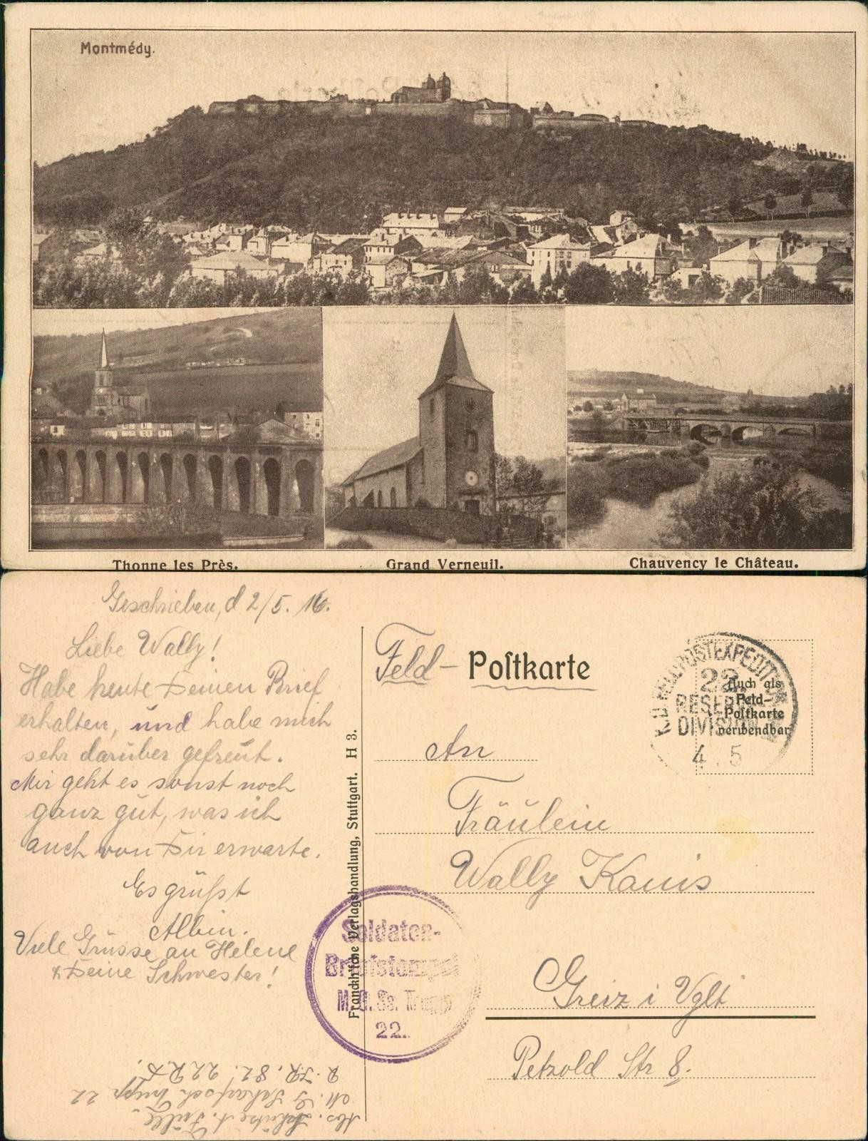 CPA Montmedy Montmédy 4 picture cityscapes 1916 used field postmark