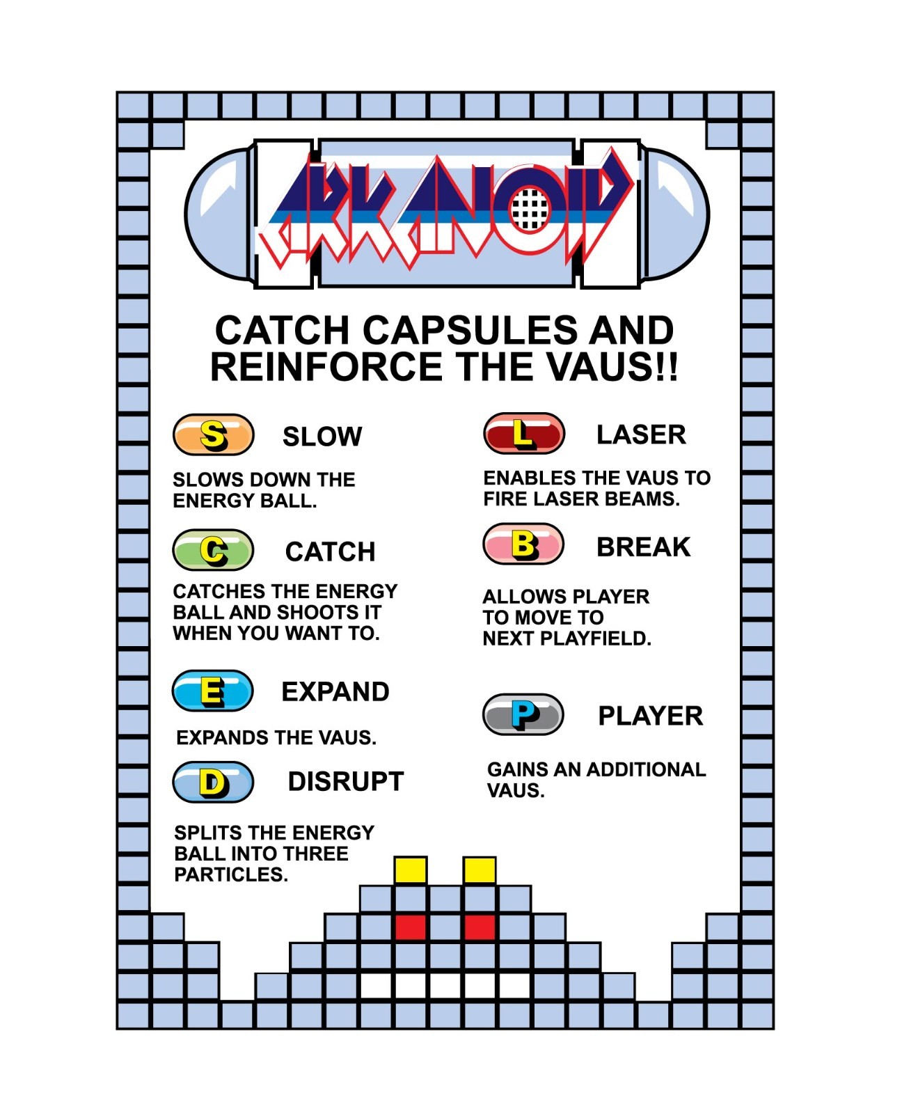 Arkanoid Arcade Instructions Card Sticker Decal