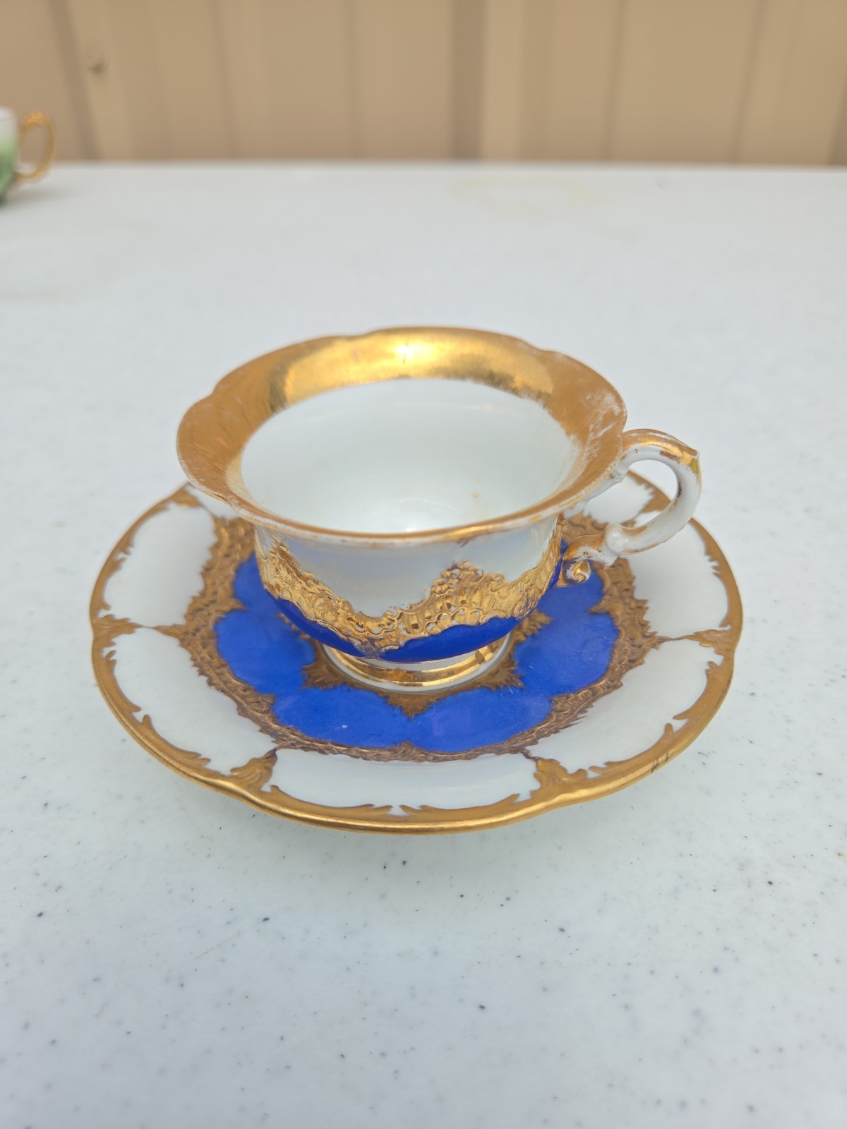Antique Beautiful Meissen Mocha Tea Cup Blue Gold  RARE 