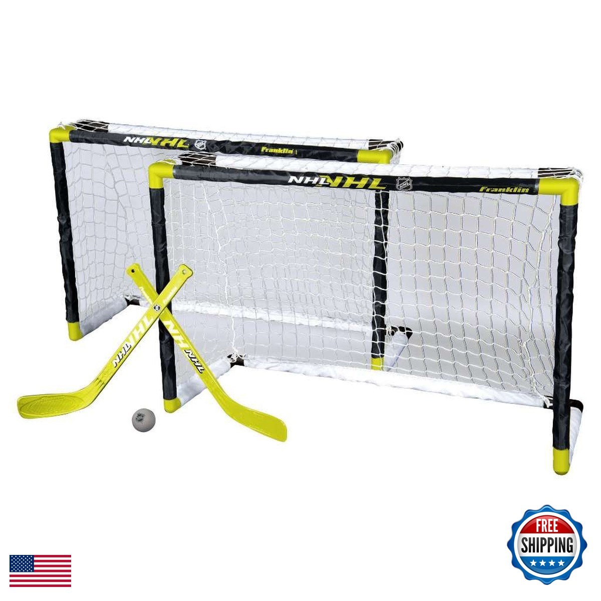 Franklin Sports NHL Kids Mini Knee Hockey Set 2 Goals 2 Sticks Foam Ball