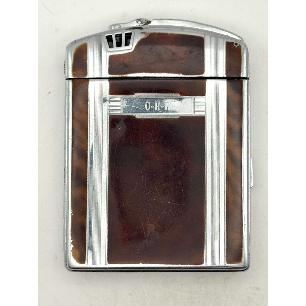 Ronson Twentycase Cigarette Case Lighter Faux Tortoiseshell O-H-H Monogram USA