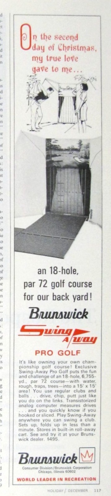 Print Ad Brunswick Swing-Away Pro Golf 18-Hole Course 1960s Indoor Practice Game