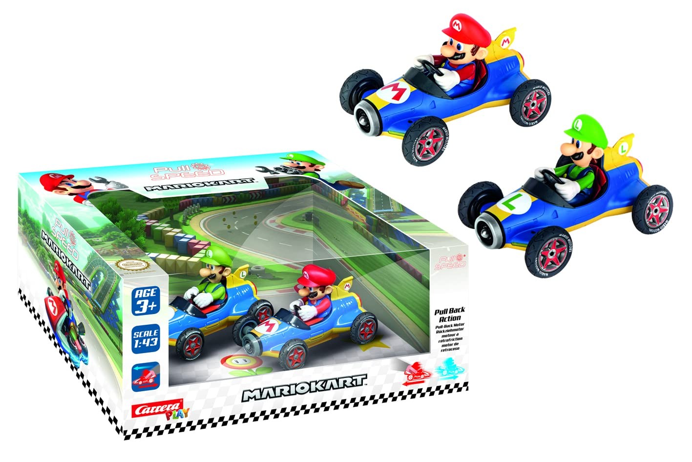 Carrera Mario Kart Pull Back Cars Mach 8 Mario & Luigi Toy Vehicles, Red, Green