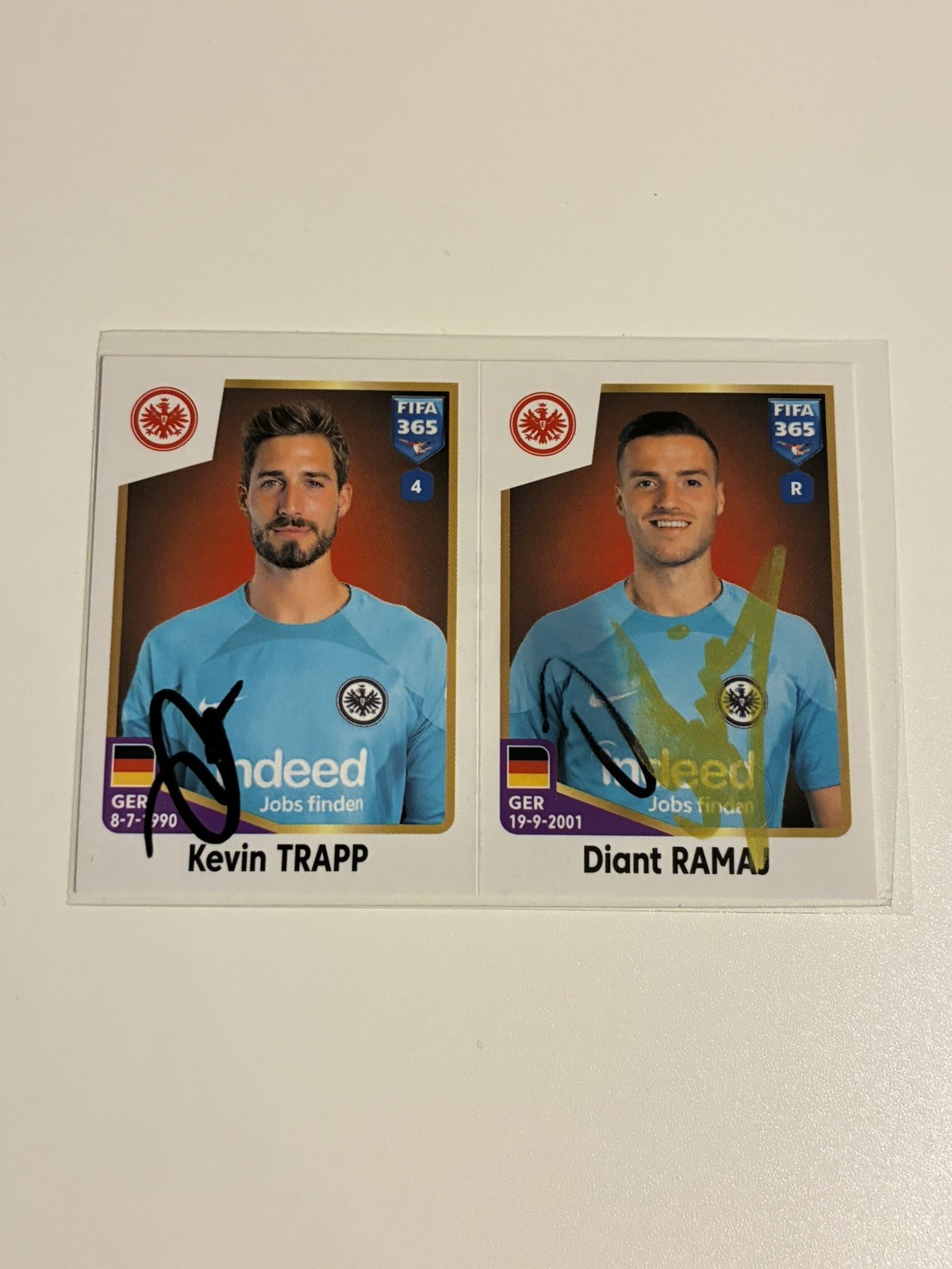 Kevin Trapp & Diant Ramaj Autograph Panini FIFA 365 Sticker Signed Frankfurt