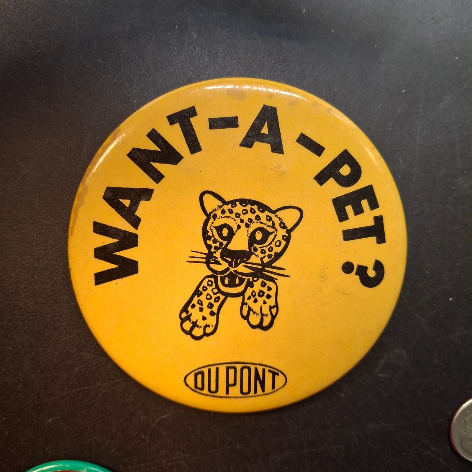 Vintage 1960s Dupont Want A Pet Pinback Button Advertising Promo Badge