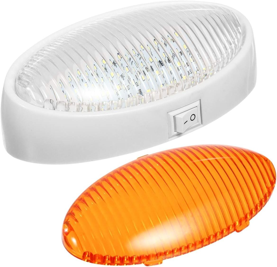 Partsam 12V Oval LED RV Porch Utility Light w/Switch White Base Clear/Amber Lens